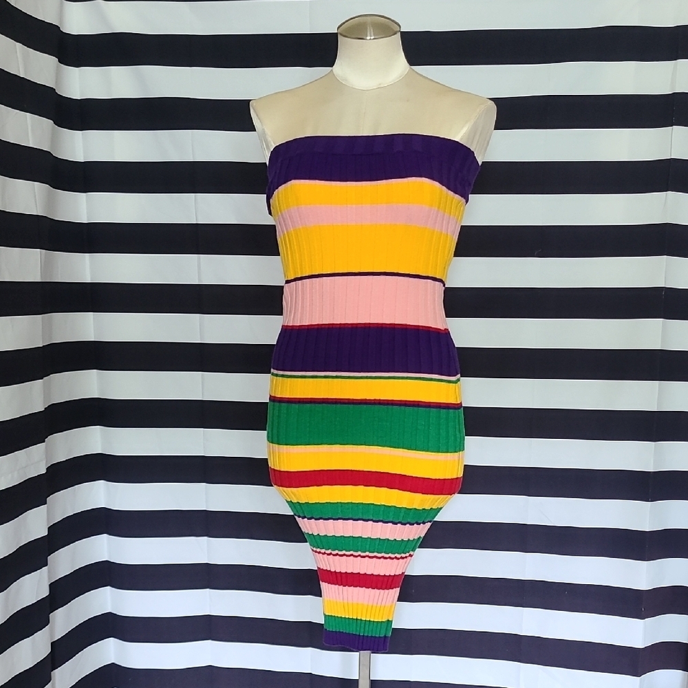 Say What? Multicolor Striped Strapless Tube Bodycon Dress
